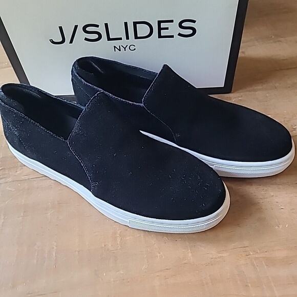 J/SLIDES Shoes - J Slides Perrie‎ Slip On Sneaker style shoes Black Suede Leather Womens 8.5 NEW